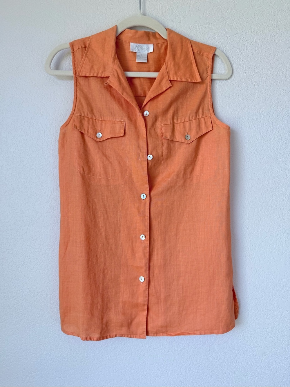 K Arnold 100% Linen Sleeveless Button Front Camp Shirt Orange Size Small - Picture 2 of 8